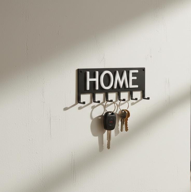 Modern HOME Wall Key Holder – Minimalist Entryway Key Rack with 5 Hooks