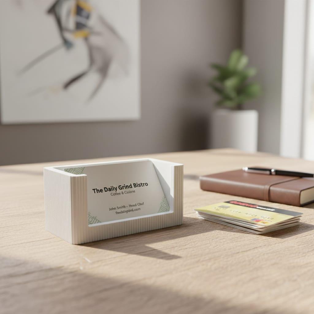 Modern Ribbed Business Card Holder | 3D Printed Minimalist Desk Display