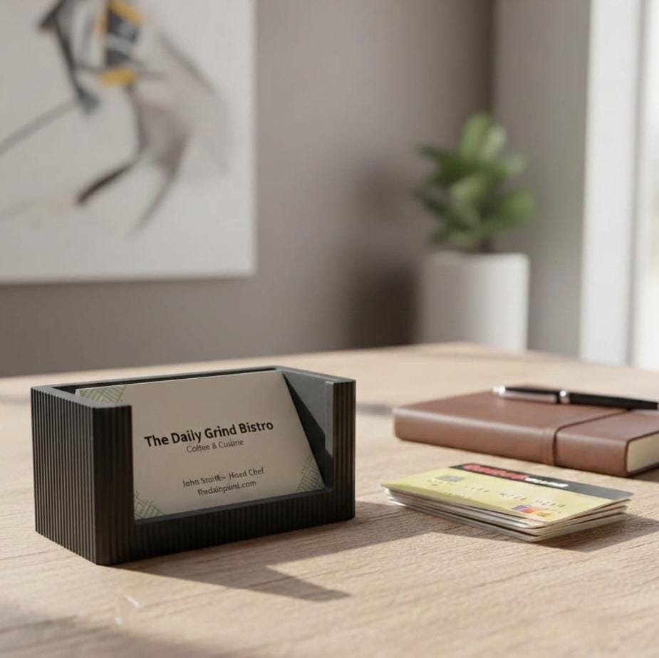 Modern Ribbed Business Card Holder | 3D Printed Minimalist Desk Display