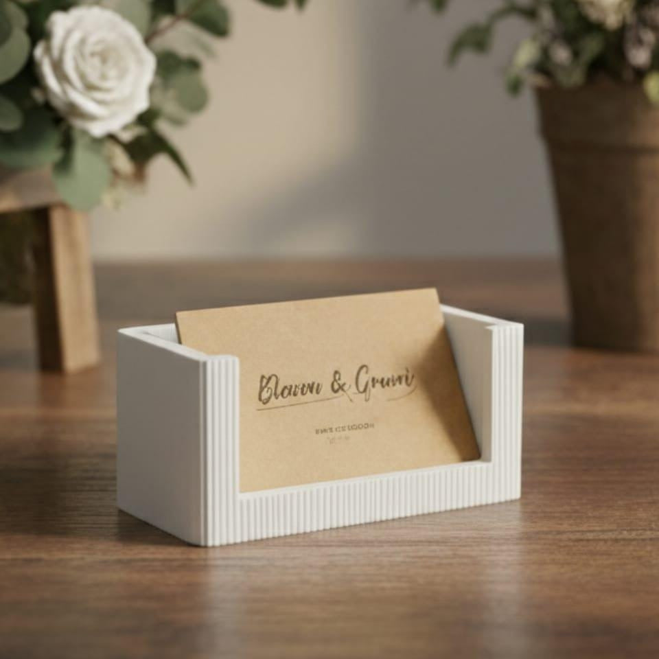 Modern Ribbed Business Card Holder | 3D Printed Minimalist Desk Display