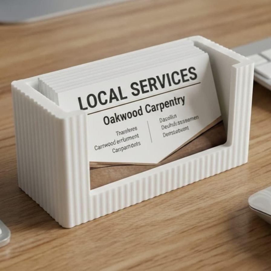 Modern Ribbed Business Card Holder | 3D Printed Minimalist Desk Display