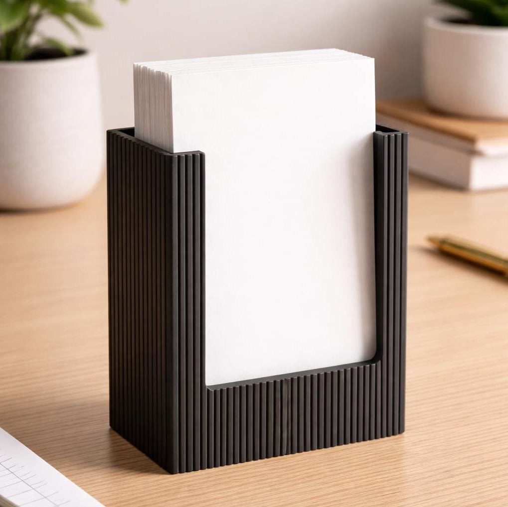 Modern Ribbed Card Holder | 3D Printed Minimalist Desk Organizer Stand