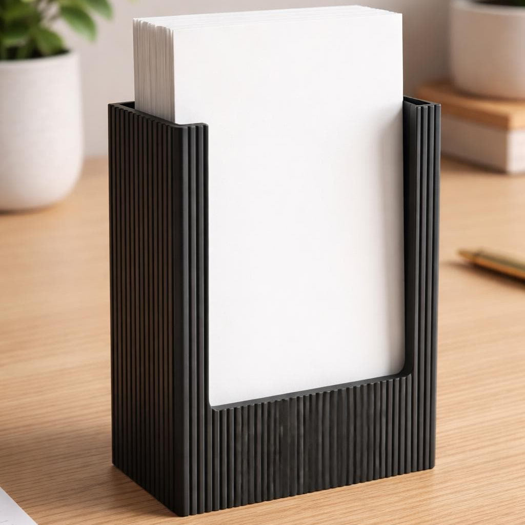 Modern Ribbed Card Holder | 3D Printed Minimalist Desk Organizer Stand
