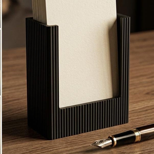 Modern Ribbed Card Holder | 3D Printed Minimalist Desk Organizer Stand
