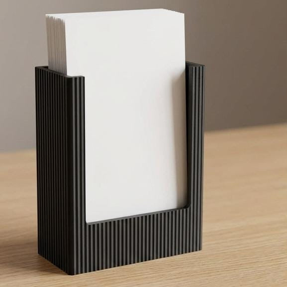 Modern Ribbed Card Holder | 3D Printed Minimalist Desk Organizer Stand