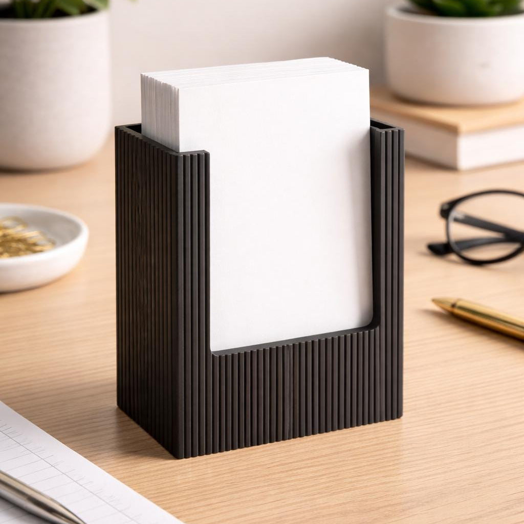 Modern Ribbed Card Holder | 3D Printed Minimalist Desk Organizer Stand
