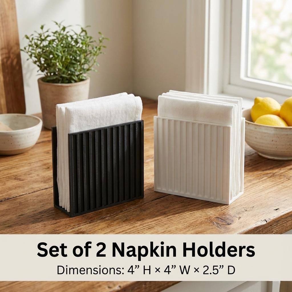 Modern Ribbed Napkin Holder Set | Black & White 3D Printed Decor