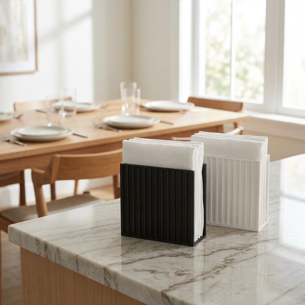 Modern Ribbed Napkin Holder Set | Black & White 3D Printed Decor