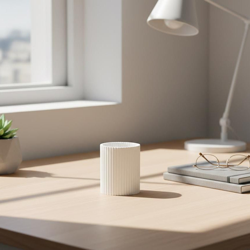 Modern Ribbed Pen Holder | 3D Printed Minimalist Desk Organizer