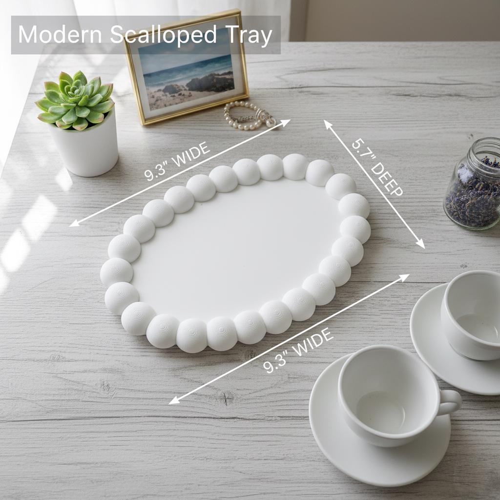 Modern Scalloped Oval Tray | 3D Printed Beaded Bubble Catchall Dish