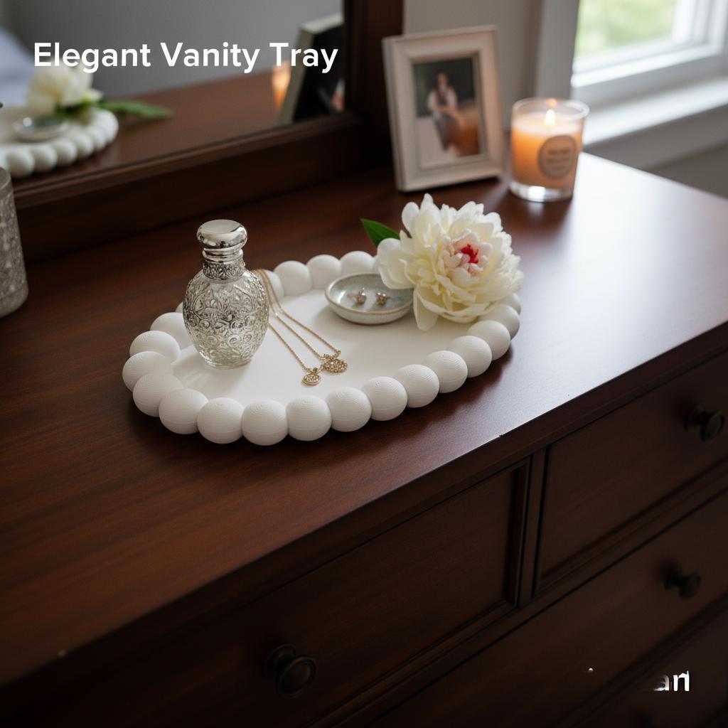 Modern Scalloped Oval Tray | 3D Printed Beaded Bubble Catchall Dish