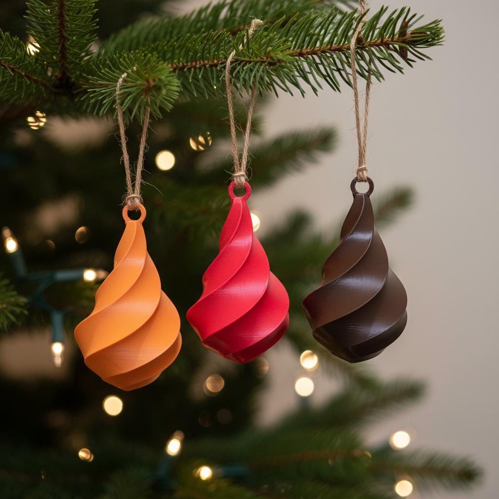Modern Spiral Christmas Ornaments Set of 3 | 3D Printed Holiday Decor