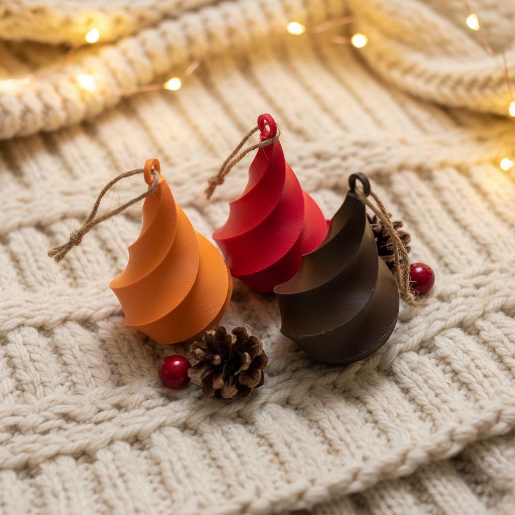 Modern Spiral Christmas Ornaments Set of 3 | 3D Printed Holiday Decor