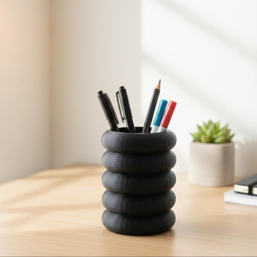 Modern Stacked Ring Pen Holder | 3D Printed Geometric Desk Organizer