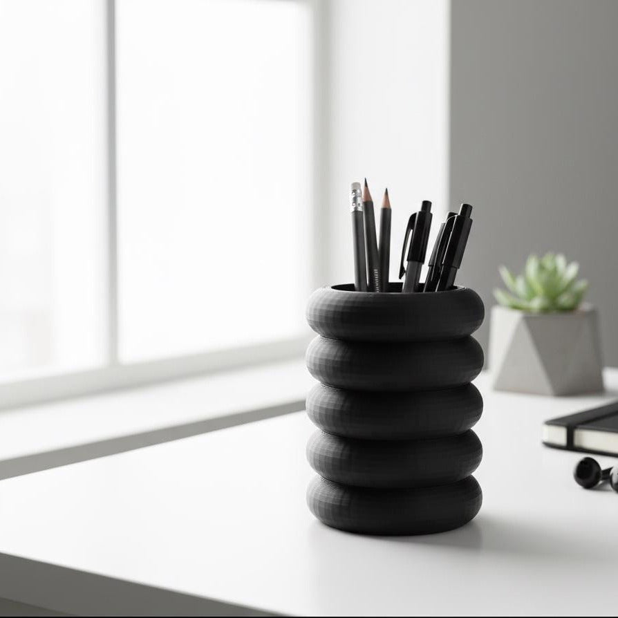 Modern Stacked Ring Pen Holder | 3D Printed Geometric Desk Organizer