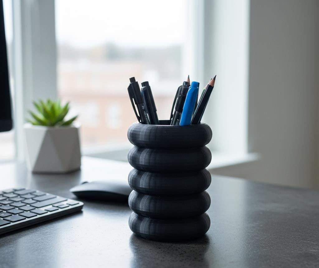 Modern Stacked Ring Pen Holder | 3D Printed Geometric Organizer