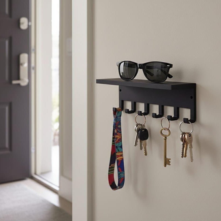 Modern Wall Mount Key Holder with Shelf | 3D Printed Entryway Organizer