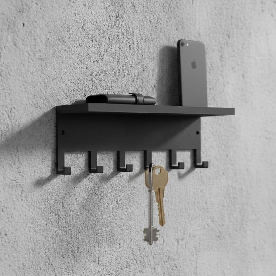 Modern Wall Mount Key Holder with Shelf | 3D Printed Entryway Organizer