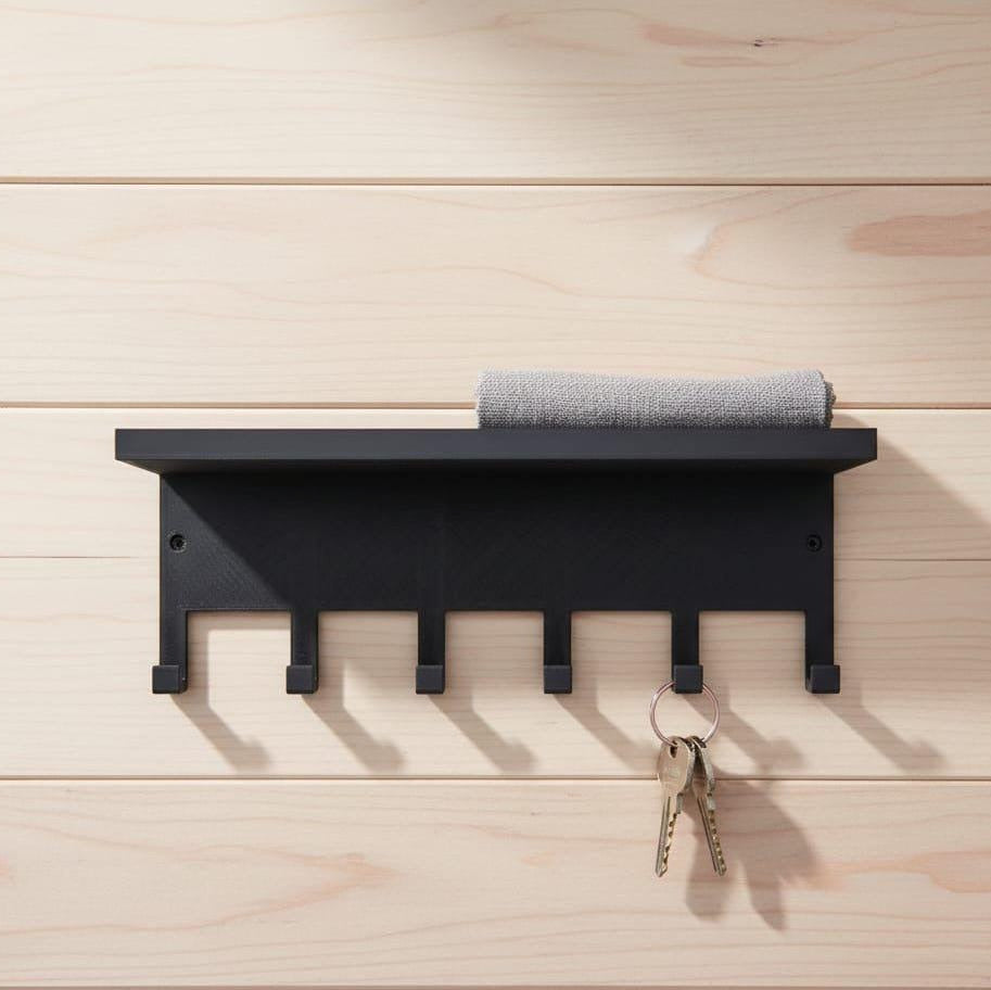 Modern Wall Mount Key Holder with Shelf | 3D Printed Entryway Organizer