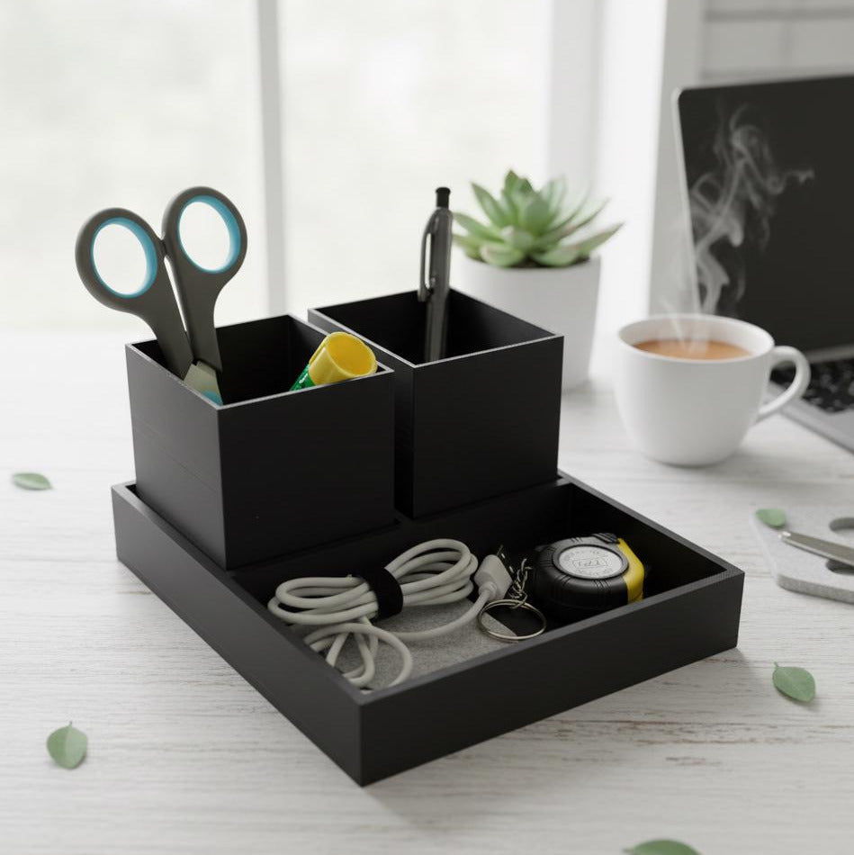 Modular 3D Printed Desk Organizer Set | 3-Piece Tech Tray & Pen Holders
