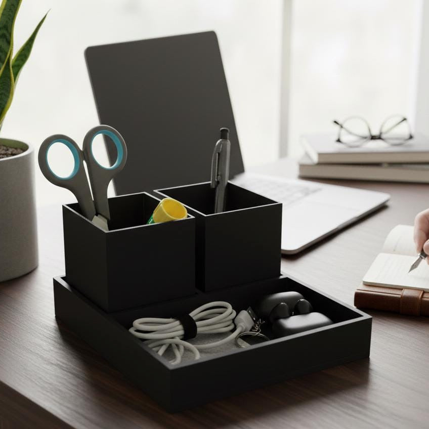 Modular 3D Printed Desk Organizer Set | 3-Piece Tech Tray & Pen Holders