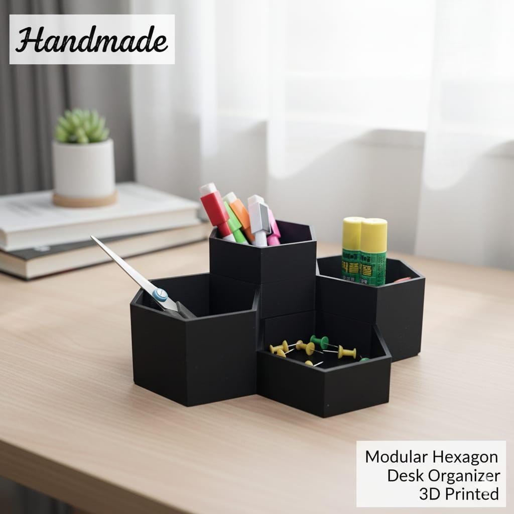 Modular 3D Printed Hexagon Desk Organizer | Custom Office Storage Set