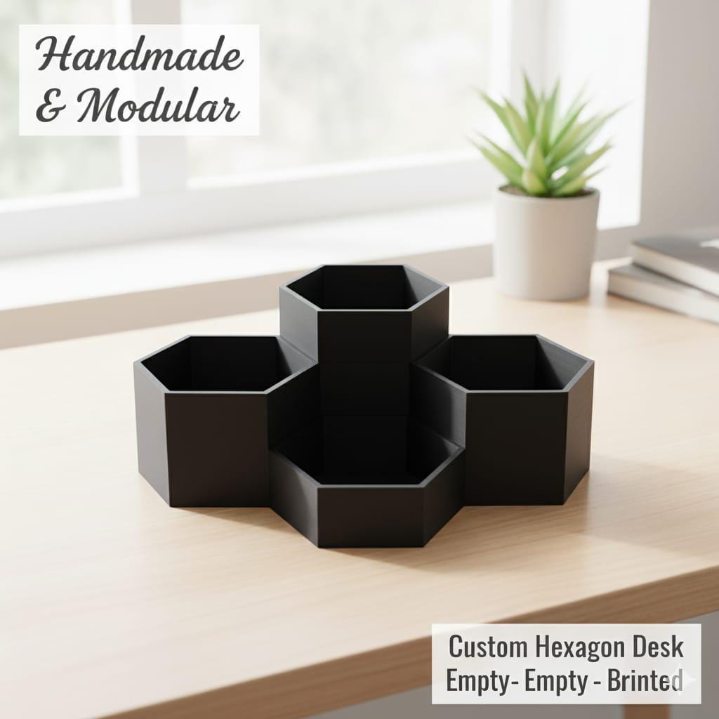 Modular 3D Printed Hexagon Desk Organizer | Custom Office Storage Set