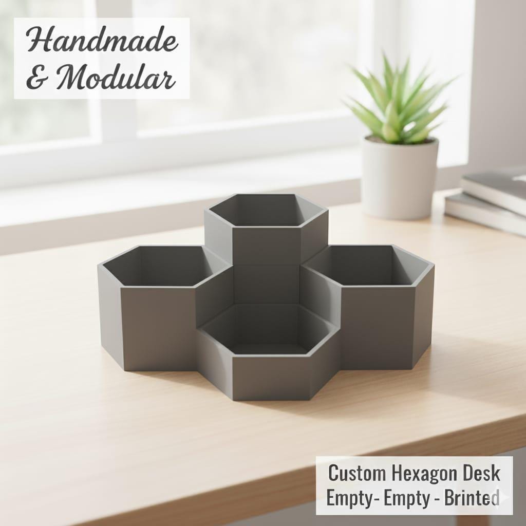 Modular 3D Printed Hexagon Desk Organizer | Custom Office Storage Set