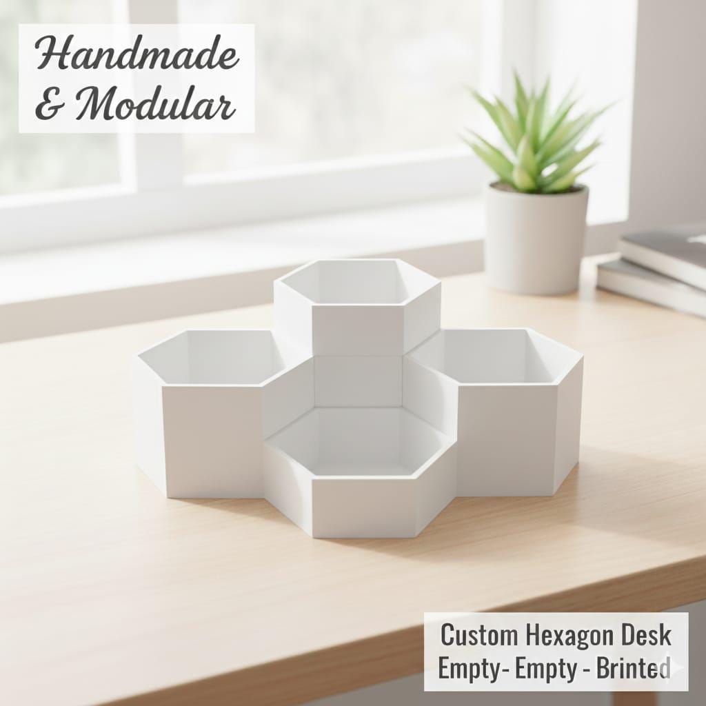 Modular 3D Printed Hexagon Desk Organizer | Custom Office Storage Set