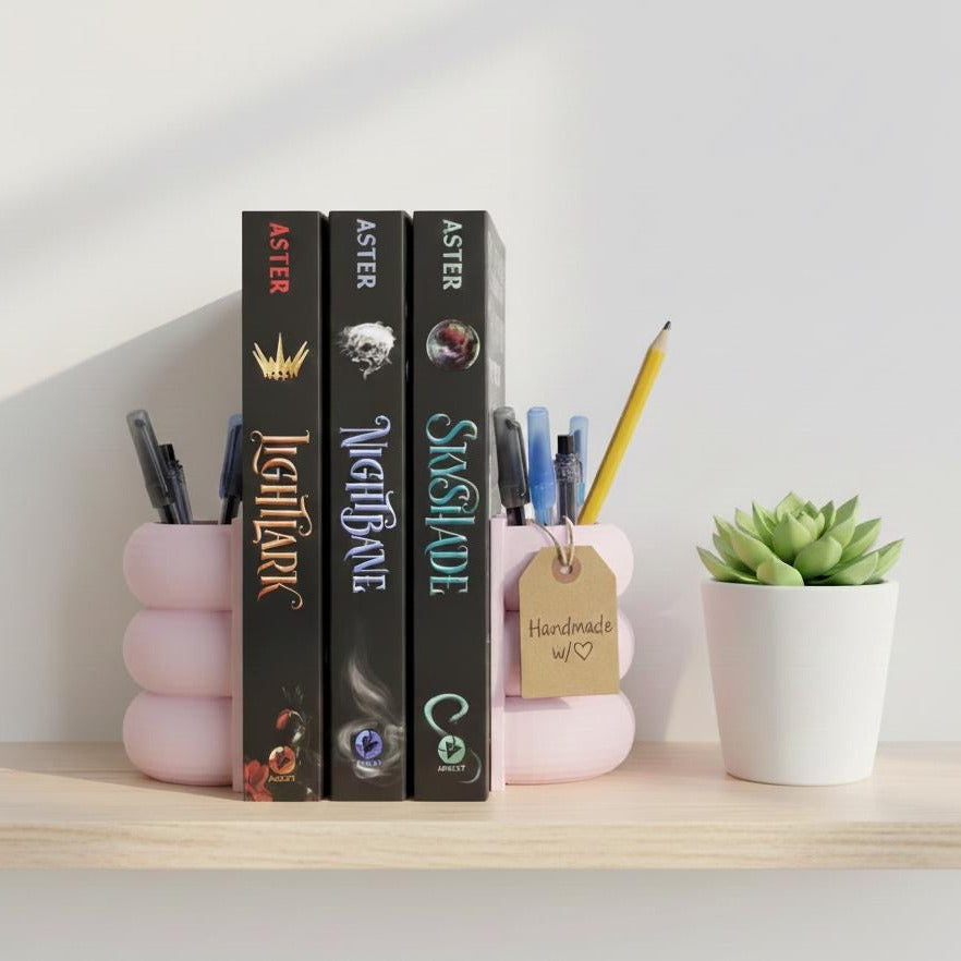 Multipurpose 3D Printed Bookend | Minimalist Pen Holder & Bookmark Nook