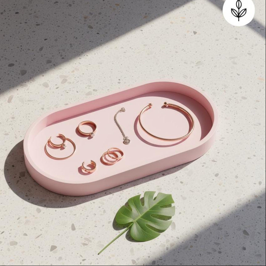 Pink Oval Trinket Tray | 3D Printed Minimalist Jewelry Dish & Key Catchall