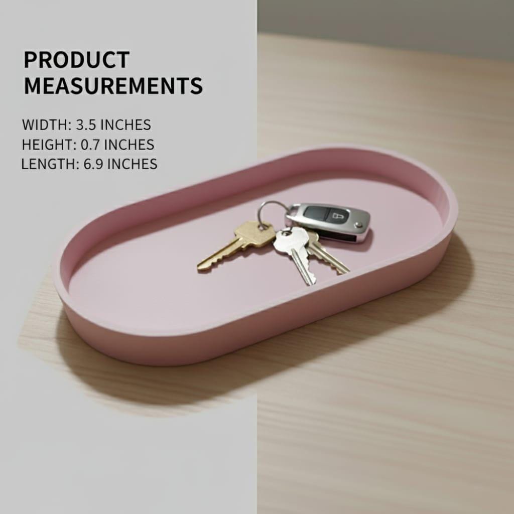 Pink Oval Trinket Tray | 3D Printed Minimalist Jewelry Dish & Key Catchall