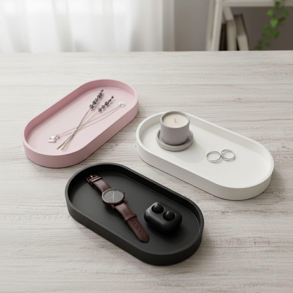 Set of 3 Minimalist Oval Catchall Trays – Modern Jewelry, Key & Desk Organizer – Decorative Entryway & Home Decor Set