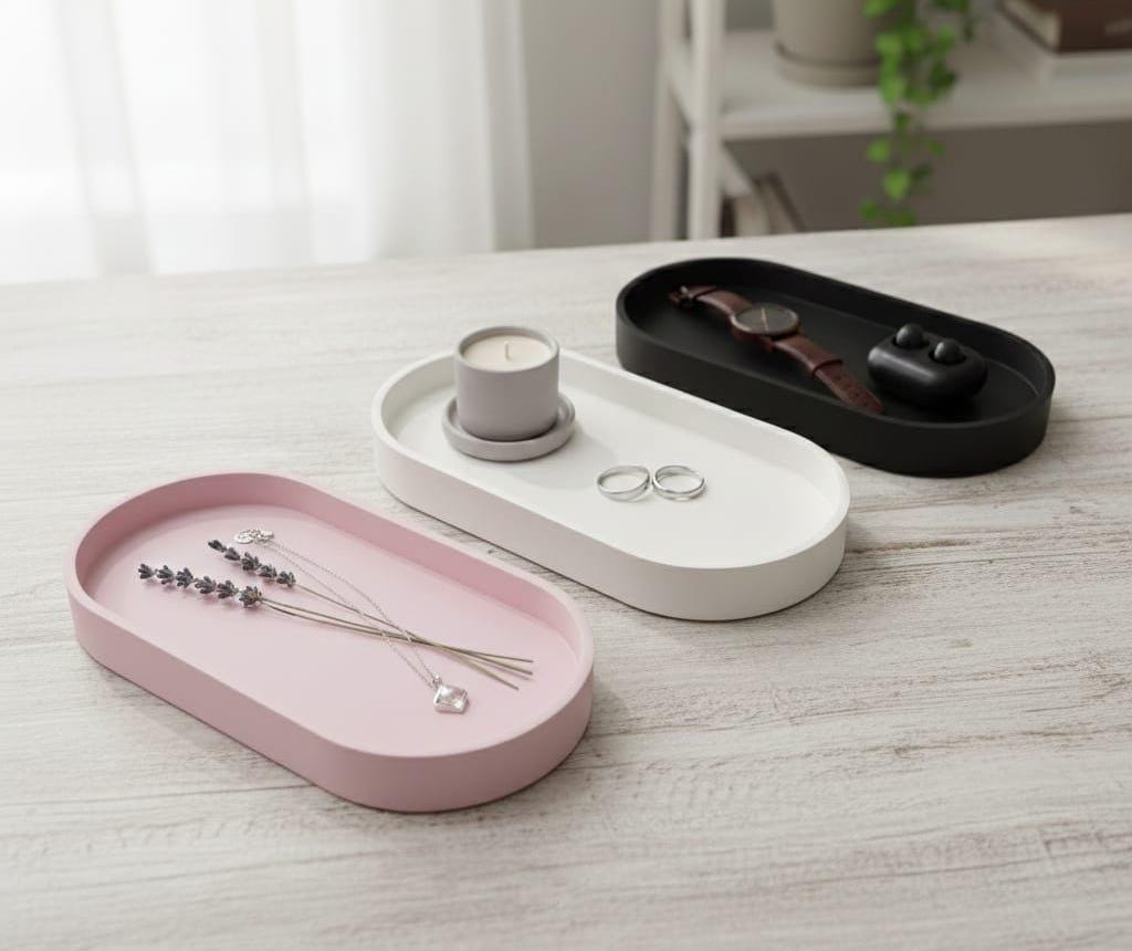 Set of 3 Minimalist Oval Catchall Trays – Modern Jewelry, Key & Desk Organizer – Decorative Entryway & Home Decor Set