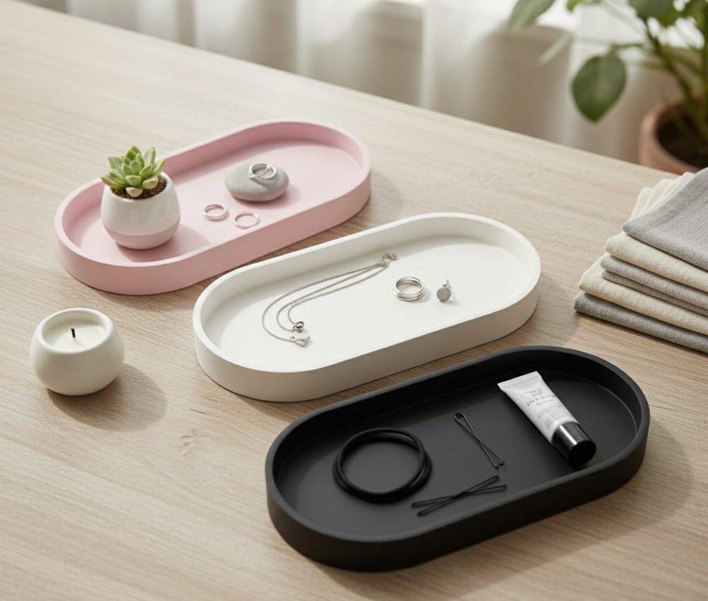 Set of 3 Minimalist Oval Catchall Trays – Modern Jewelry, Key & Desk Organizer – Decorative Entryway & Home Decor Set