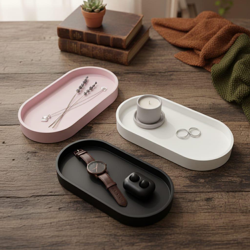 Set of 3 Minimalist Oval Catchall Trays – Modern Jewelry, Key & Desk Organizer – Decorative Entryway & Home Decor Set