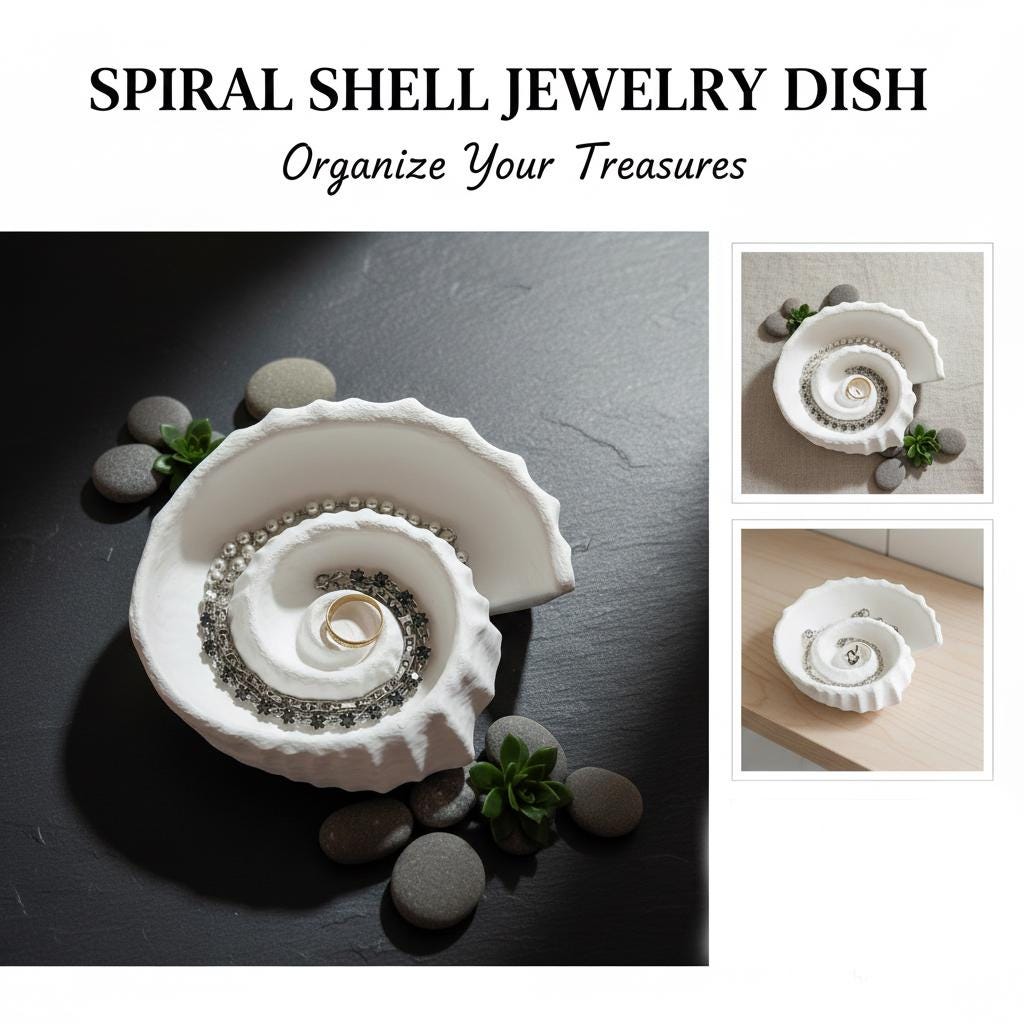 Spiral Conch Shell Jewelry Dish | 3D Printed Nautical Ring Holder