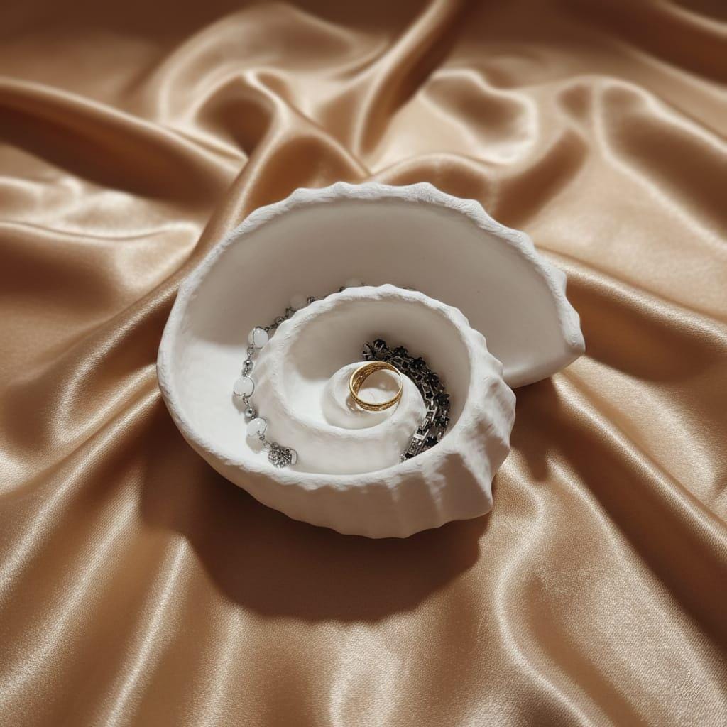 Spiral Conch Shell Jewelry Dish | 3D Printed Nautical Ring Holder