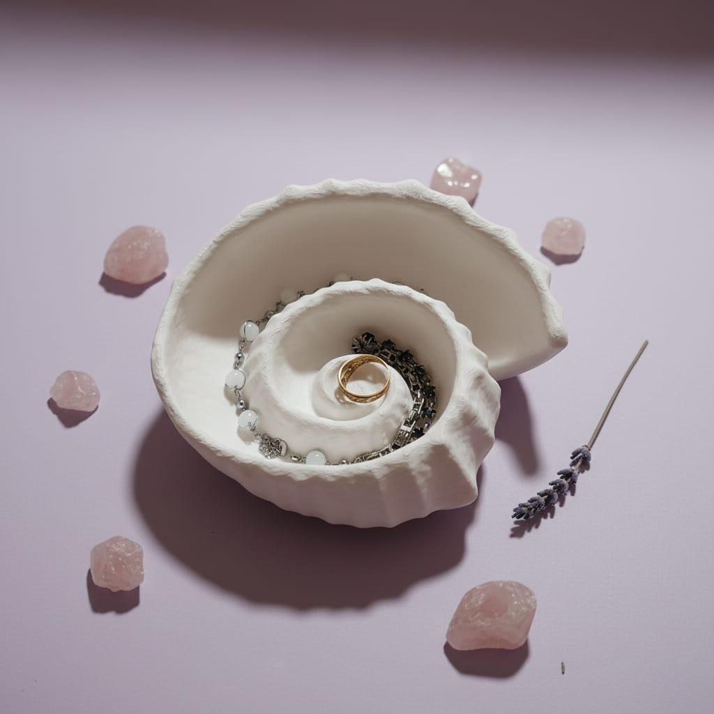 Spiral Conch Shell Jewelry Dish | 3D Printed Nautical Ring Holder