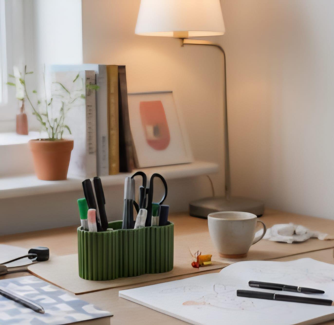 Wide 3D Printed Fluted Desk Organizer