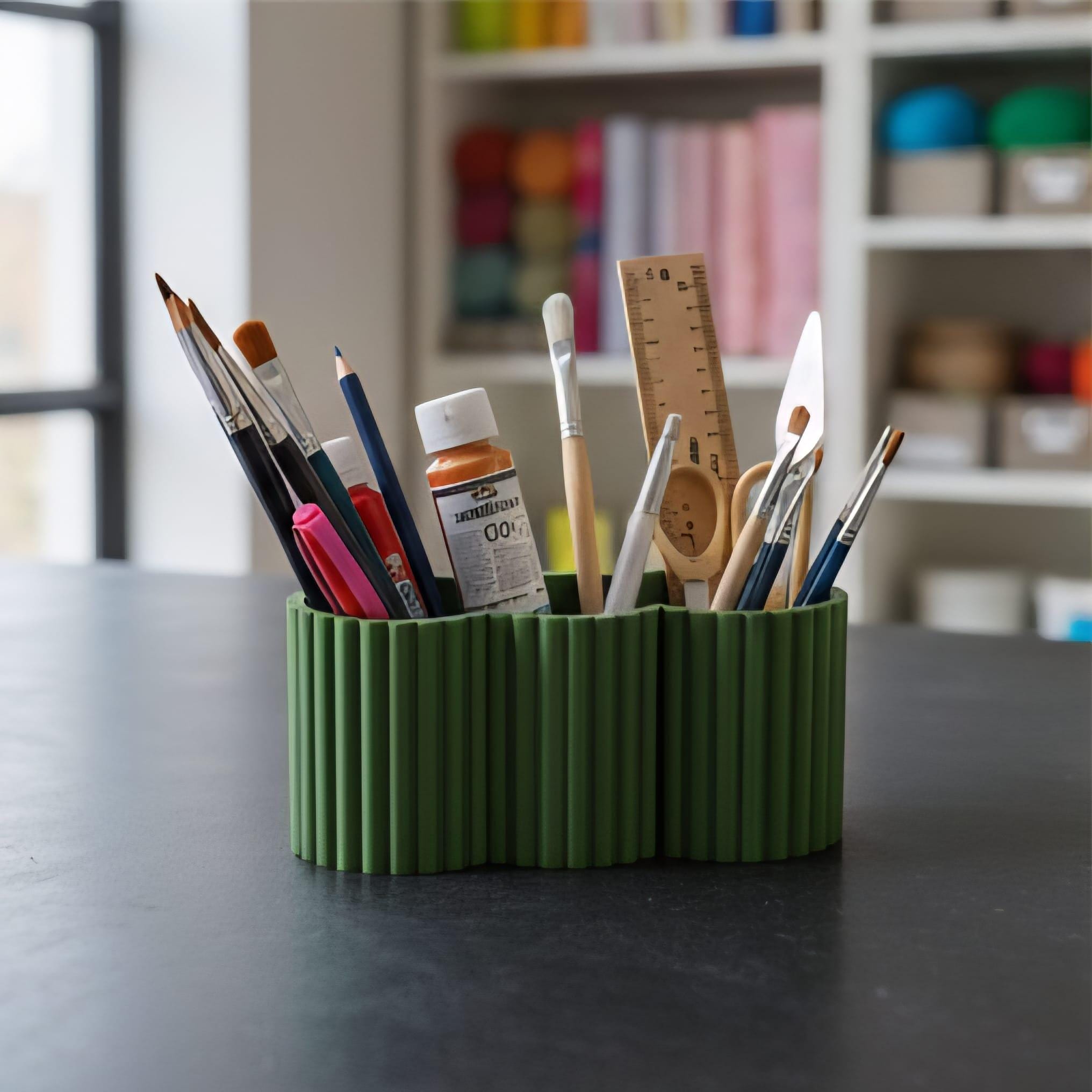 Wide 3D Printed Fluted Desk Organizer