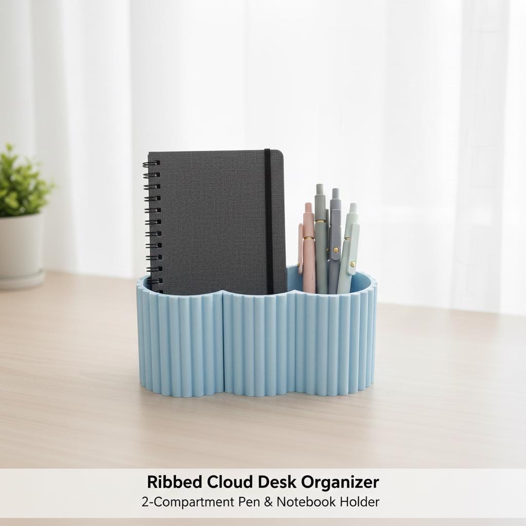 Wide 3D Printed Fluted Pen Holder | Pastel Ice Ribbed Desk Organizer