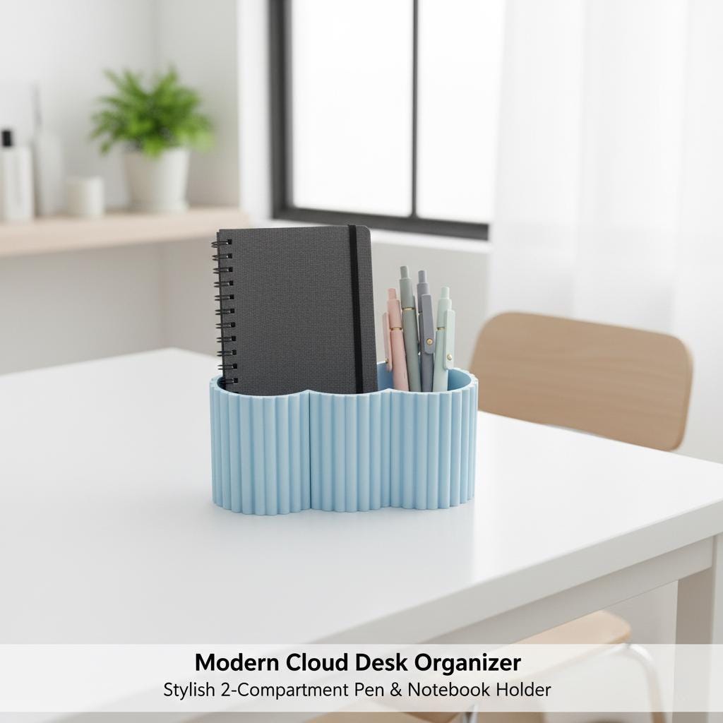 Wide 3D Printed Fluted Pen Holder | Pastel Ice Ribbed Desk Organizer