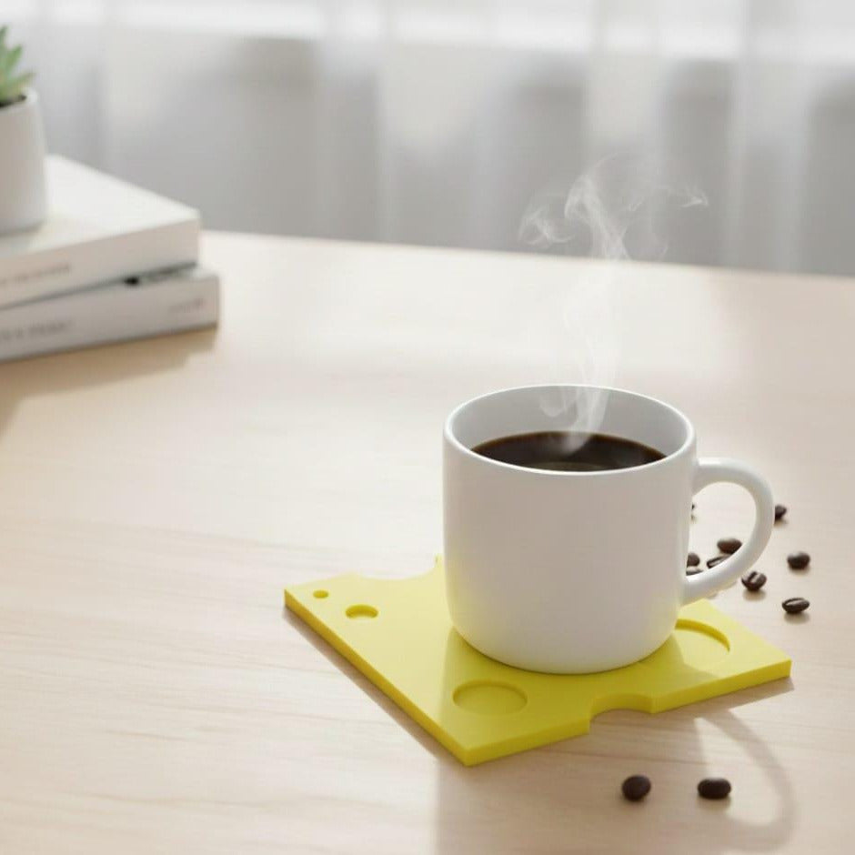 Yellow Cheese Slice Coasters Set of 4 | Fun 3D Printed Novelty Drink Mats