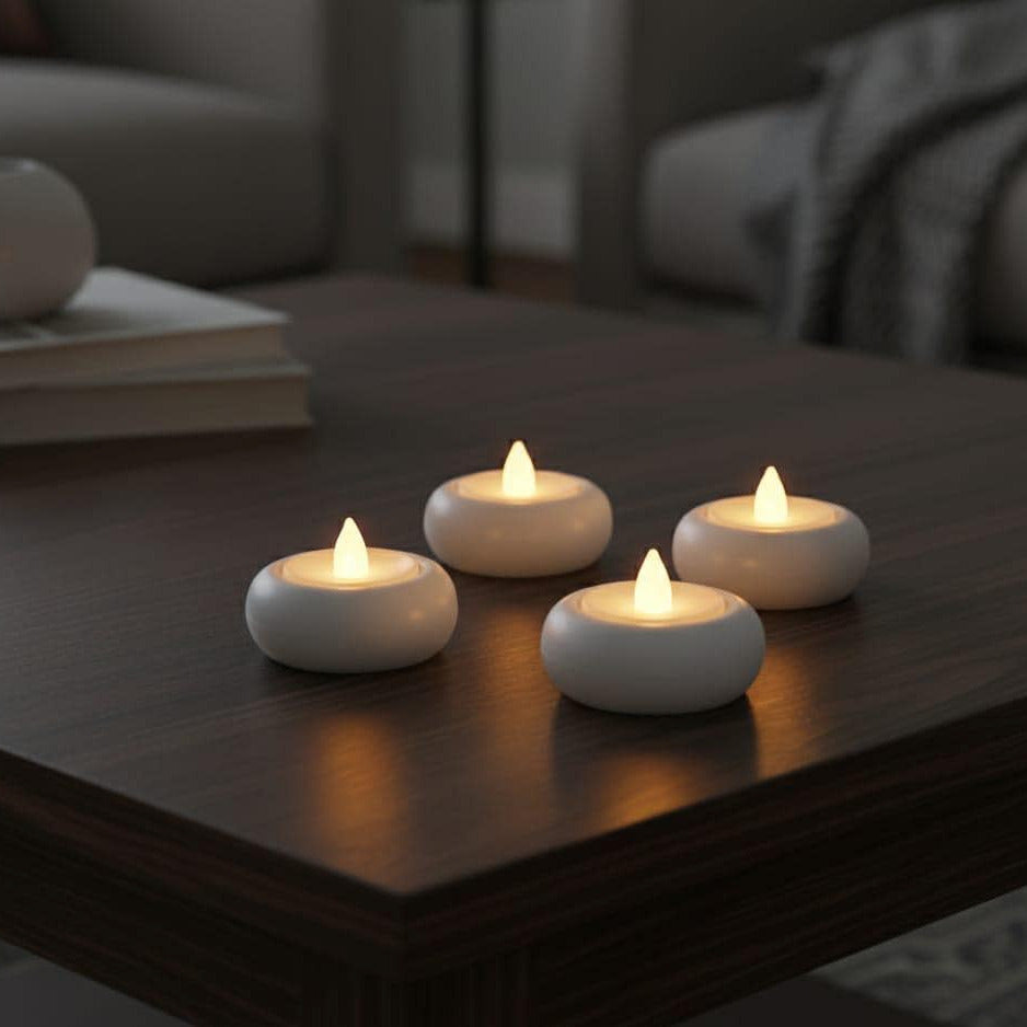 Minimalist LED Tea Light Holders Set of 4 | Modern 3D Printed White Decor
