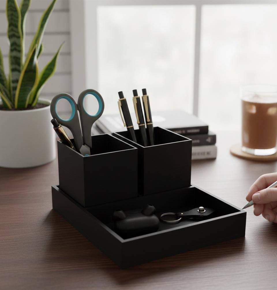 Modular 3D Printed Desk Organizer Set | 3-Piece Tech Tray & Pen Holders
