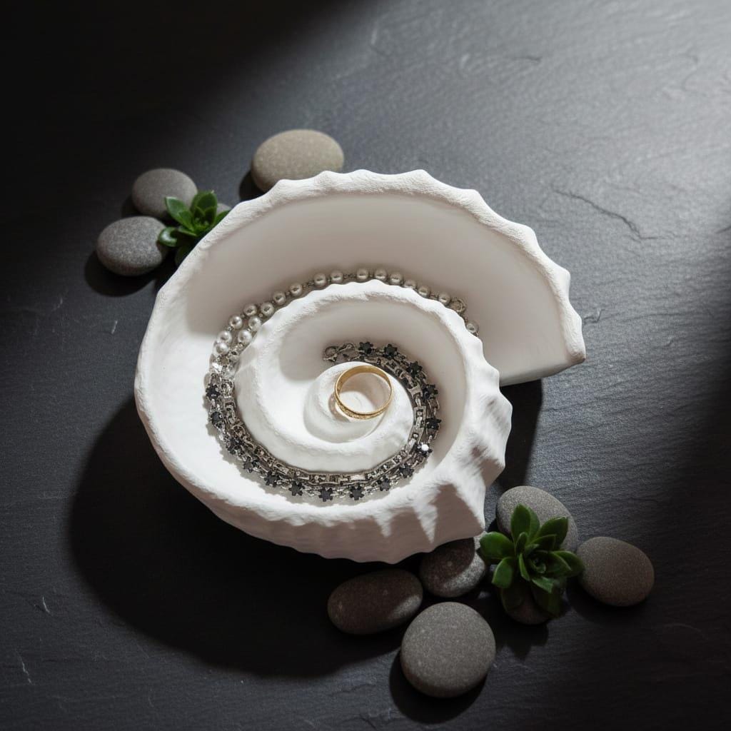 White Conch Shell Jewelry Dish, Nautical Ring Holder, Coastal Decor